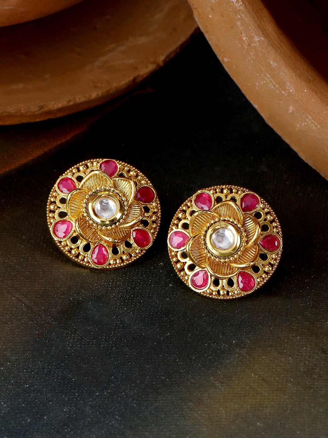 

Voylla Gold-Plated & White Handcrafted Circular Studs