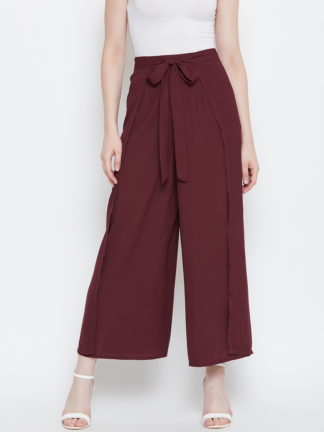 

La Zoire Women Maroon Solid Flared Palazzos