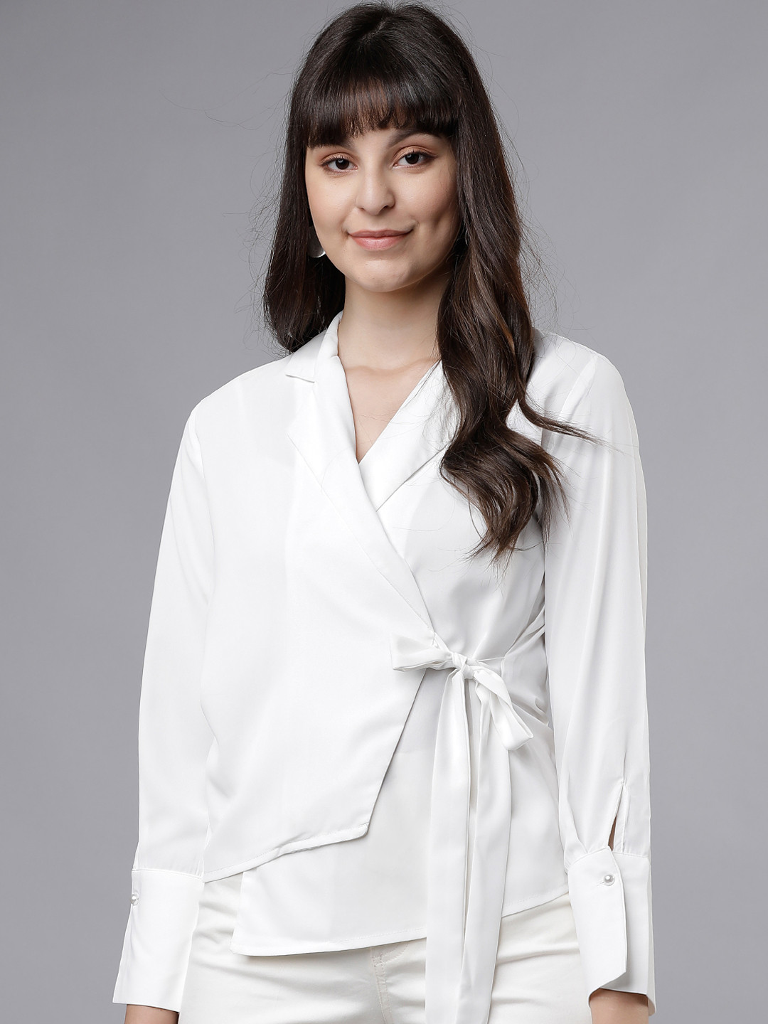 

Tokyo Talkies Women White Solid Wrap Top