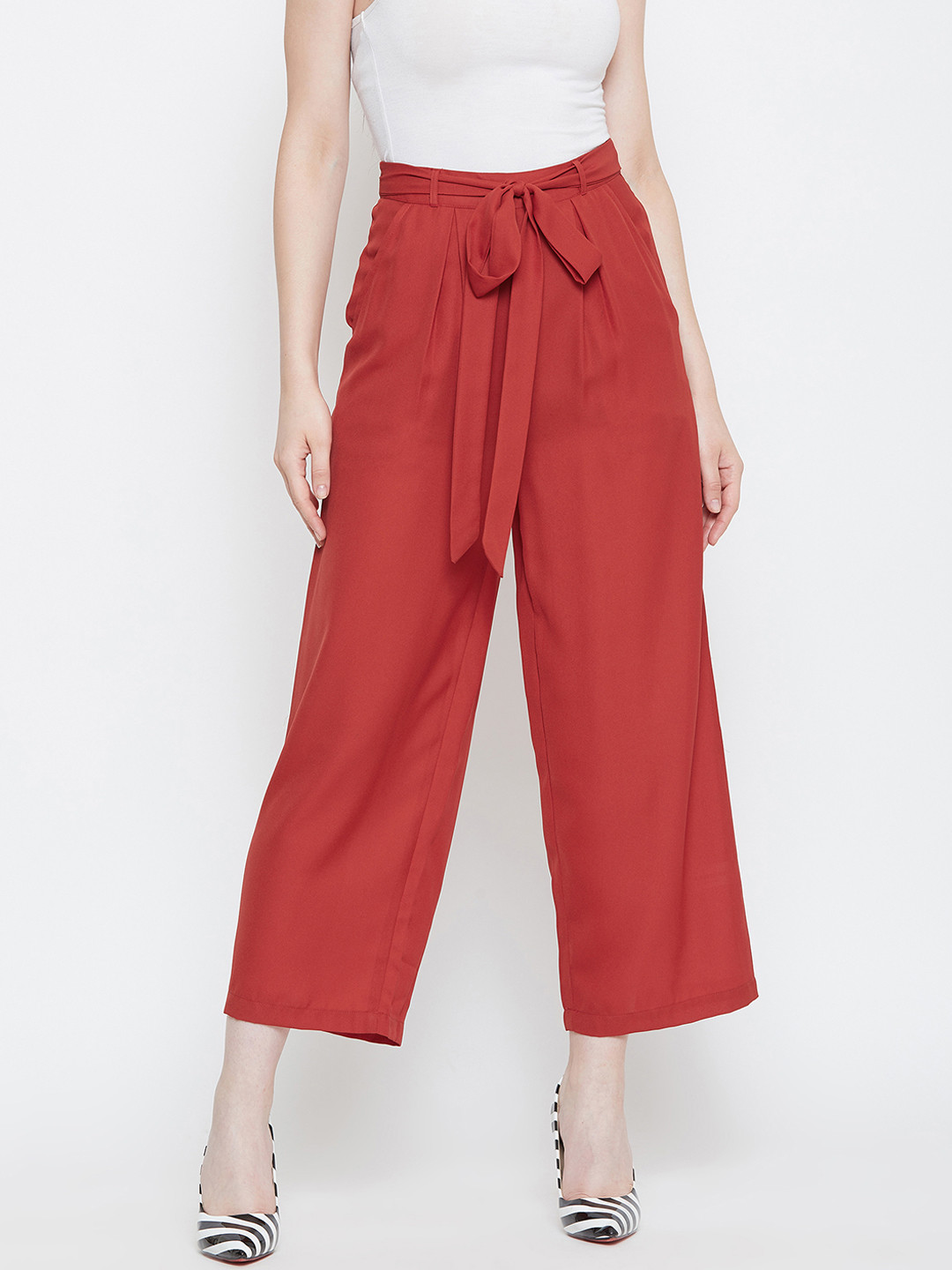

La Zoire Women Rust Red Solid Straight Palazzos