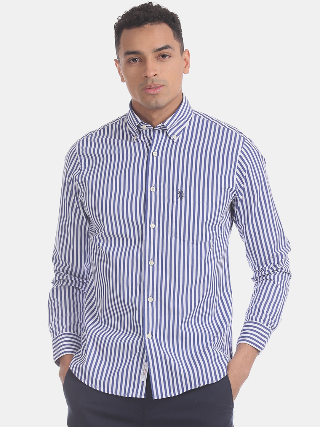 

U.S. Polo Assn. Men Blue & White Regular Fit Striped Casual Shirt