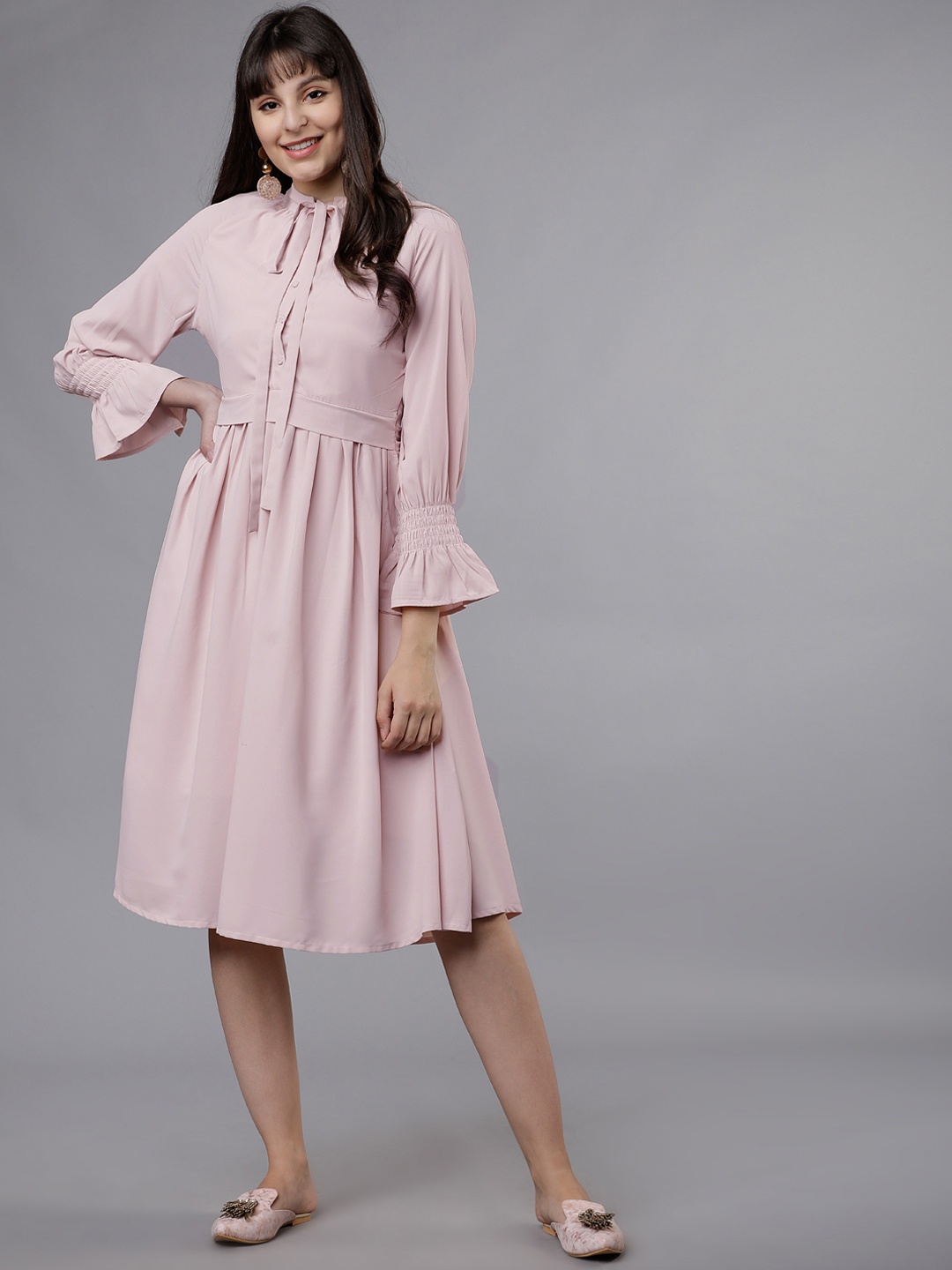 

Tokyo Talkies Women Pink Solid Fit and Flare Dress