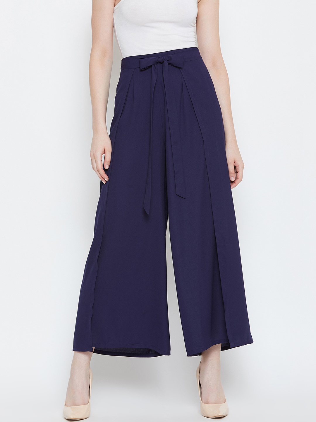 

La Zoire Women Navy Blue Solid Flared Palazzos