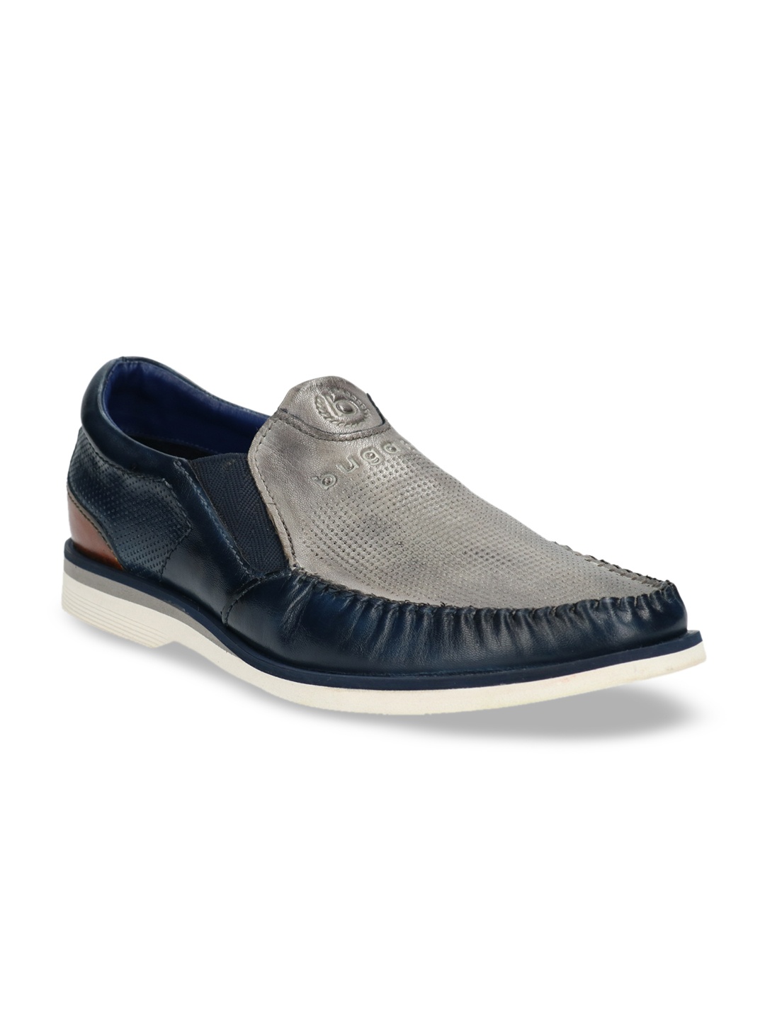 

Bugatti Men Blue & Grey Colourblocked Leather Slip-On Shoes