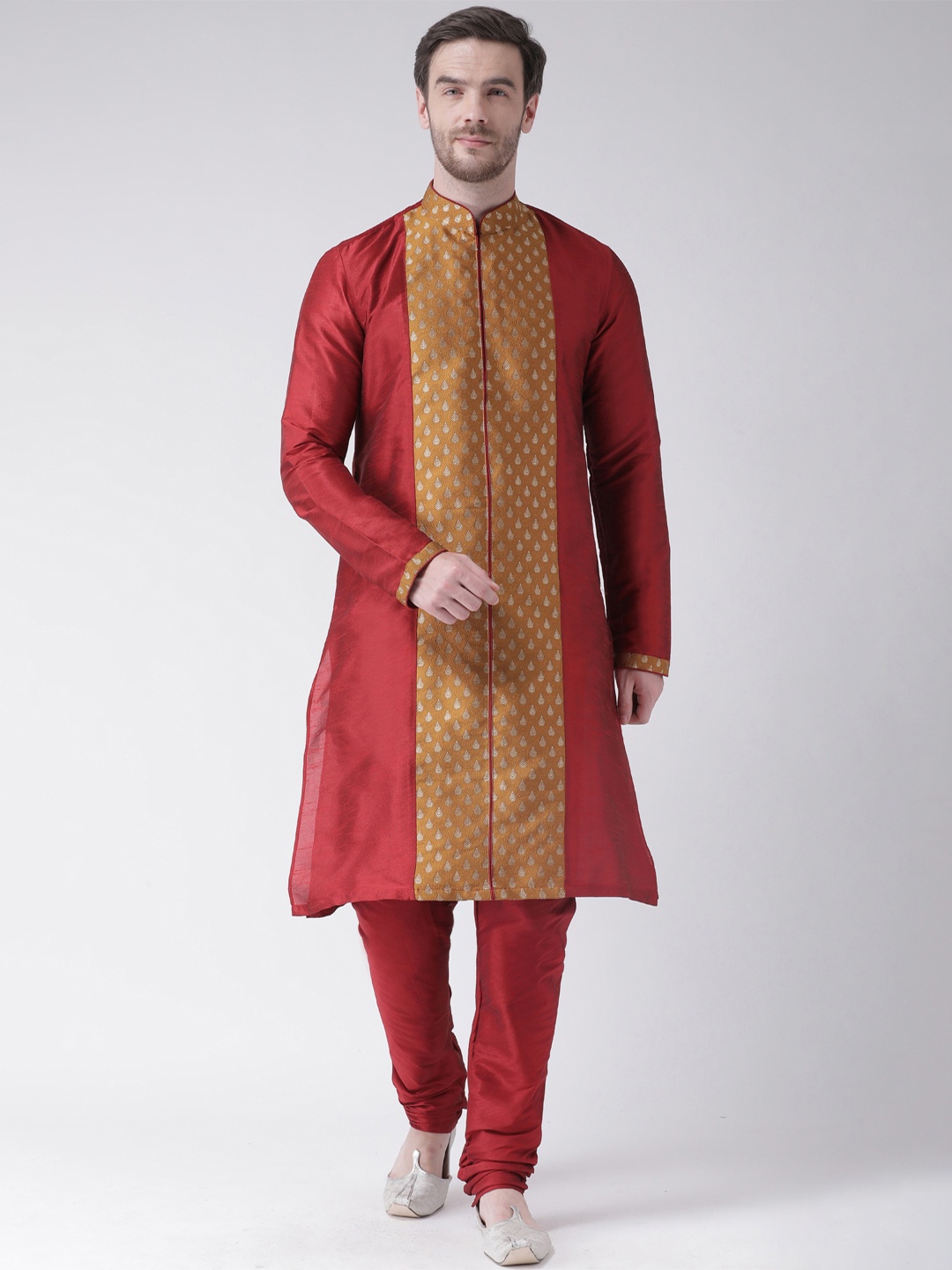 

DEYANN Men Red & Copper-Toned Woven Design Kurta with Churidar