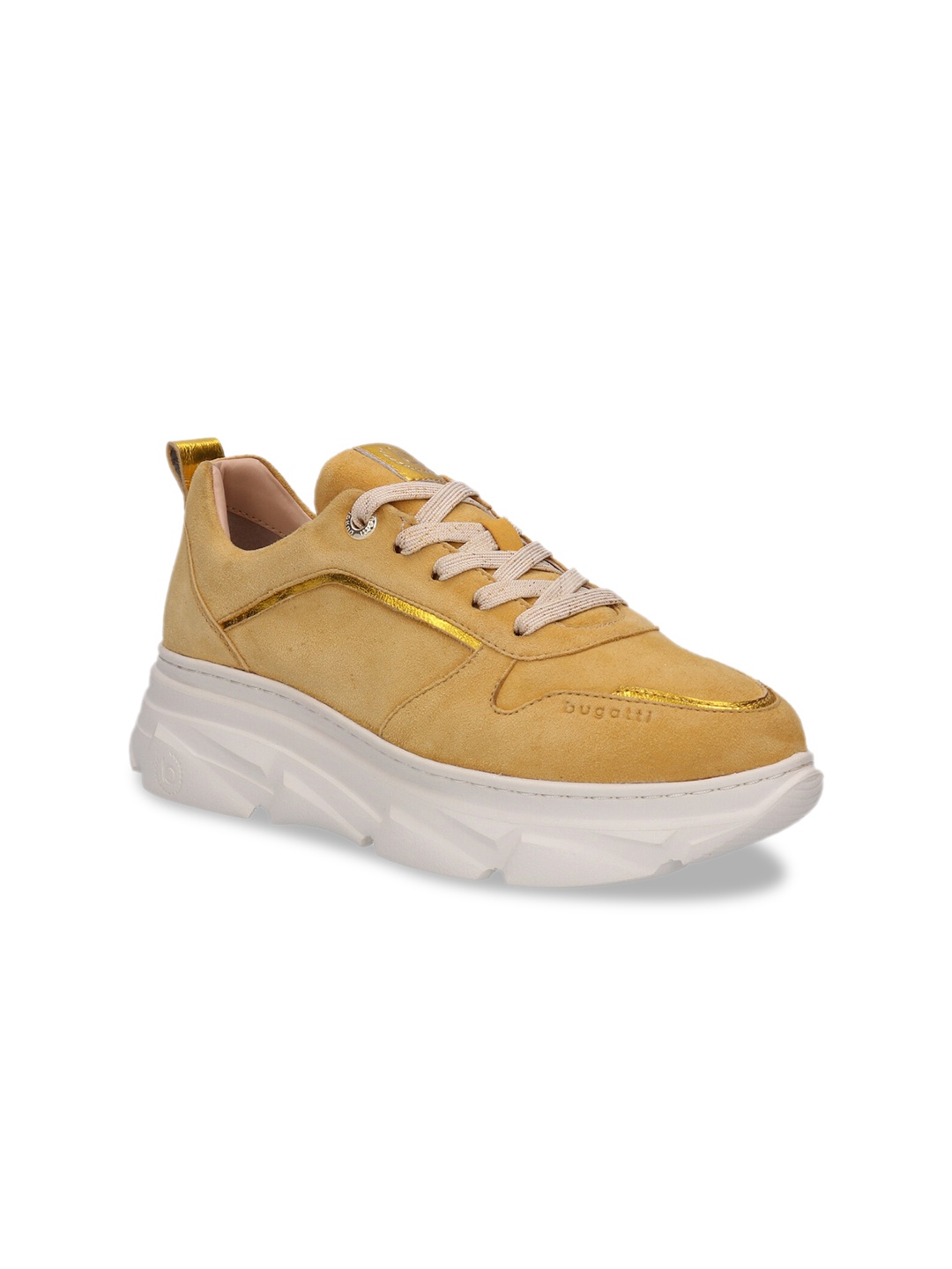 

Bugatti Women Mustard Yellow Solid Suede Sneakers