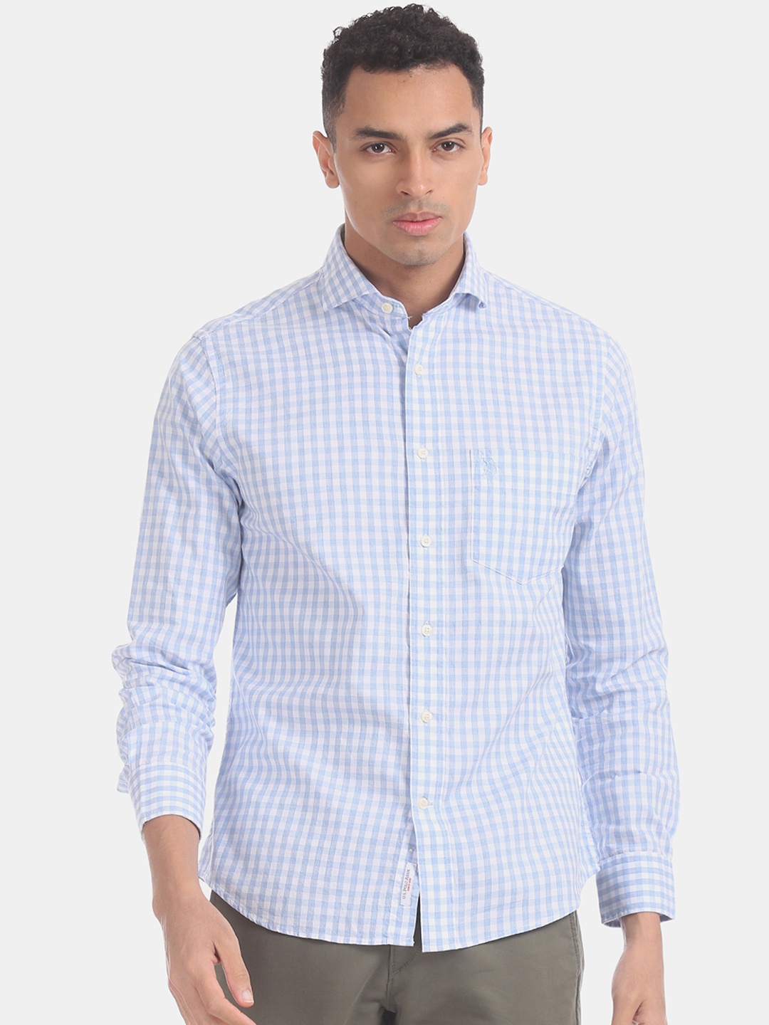

U.S. Polo Assn. Men Blue & White Regular Fit Checked Casual Shirt