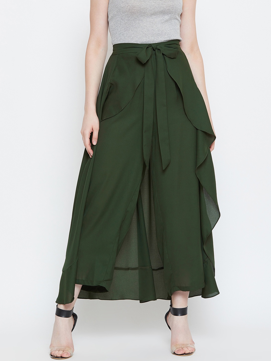 La Zoire Women Green Solid Straight Layered Palazzos