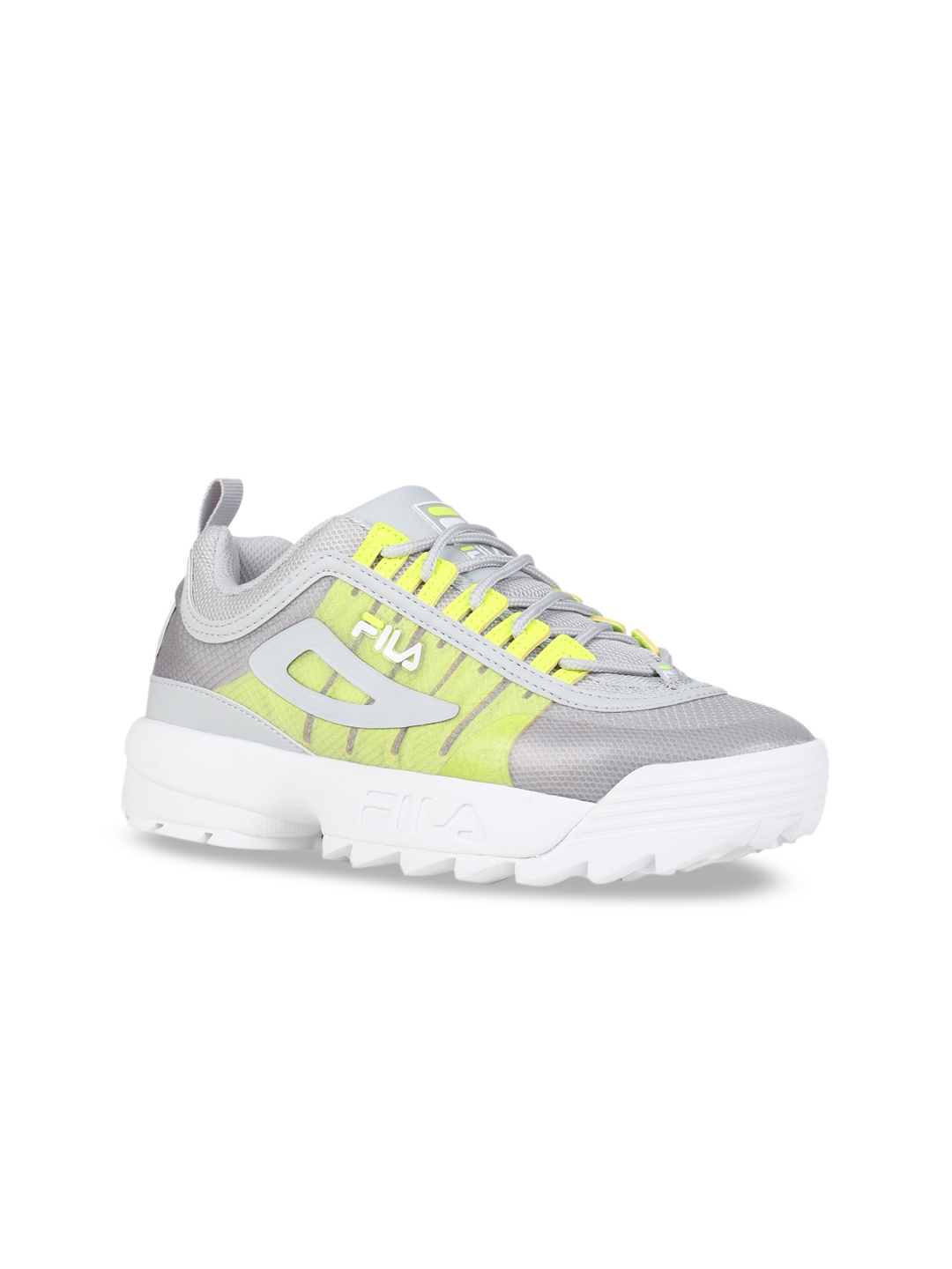 

FILA Men Grey & Yellow Heritage Disruptor II Monomesh Striped Sneakers