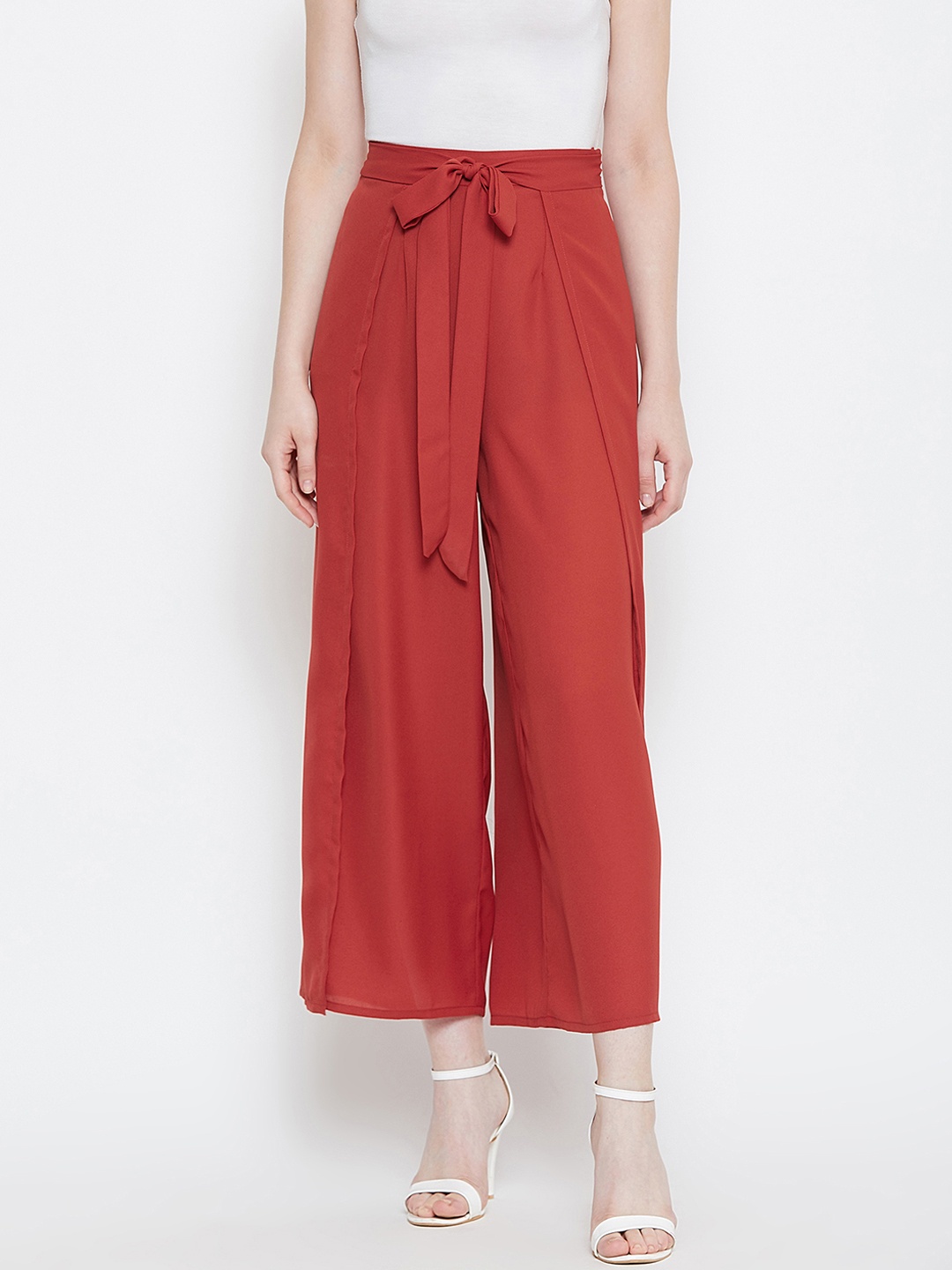 

La Zoire Women Rust Red Solid Flared Palazzos