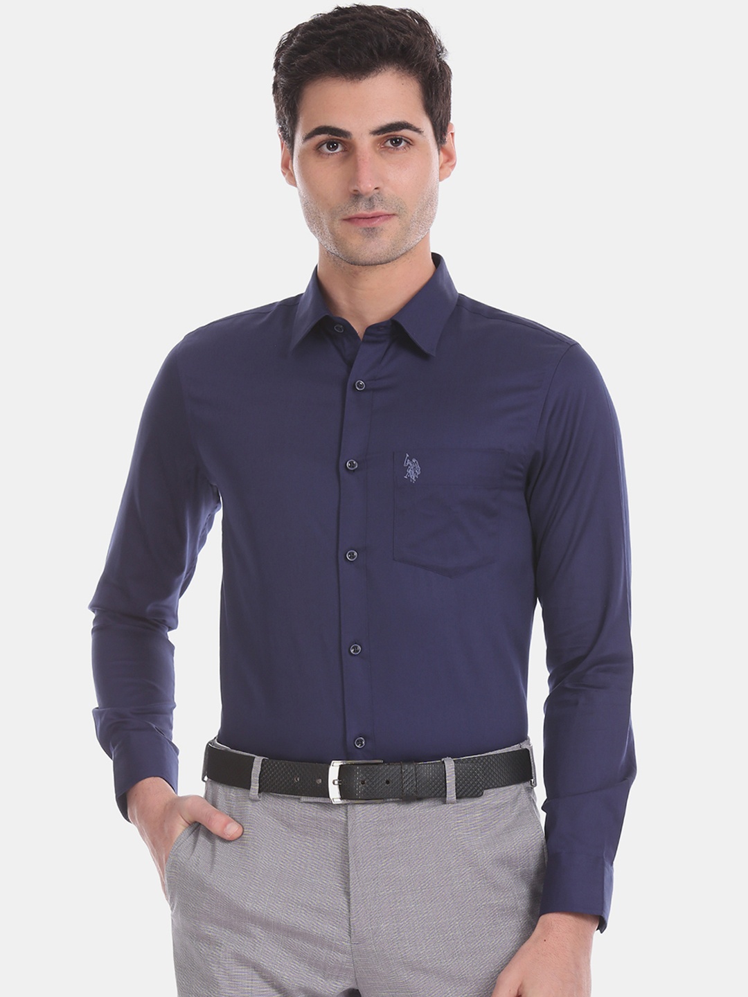 

U.S. Polo Assn. Men Blue Regular Fit Solid Formal Shirt