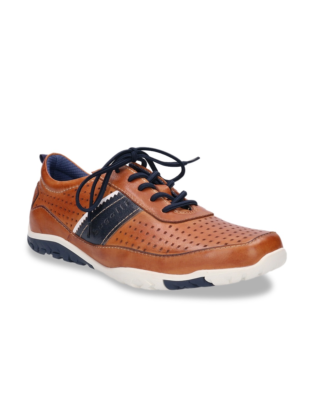 

Bugatti Men Brown Perforated Leather Sneakers