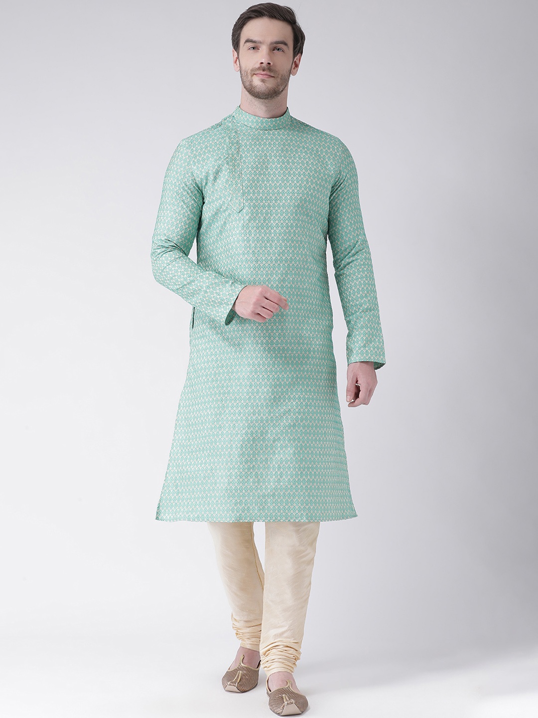 

DEYANN Men Green Woven Design Straight Kurta