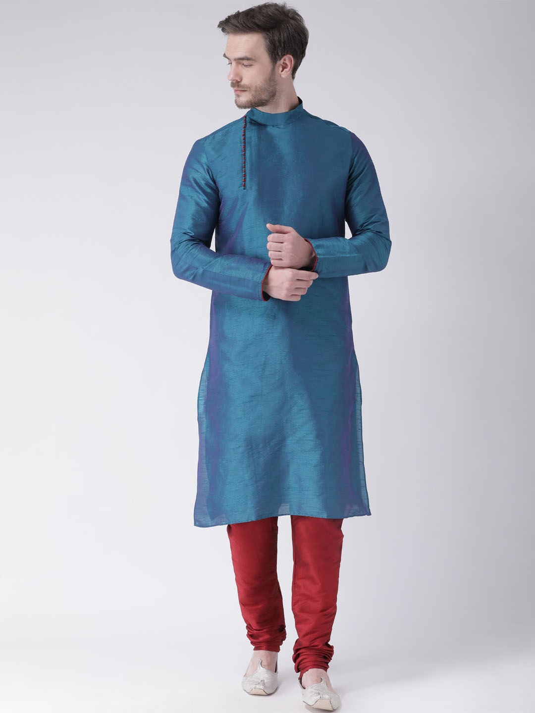 

DEYANN Men Turquoise Blue Solid Straight Kurta