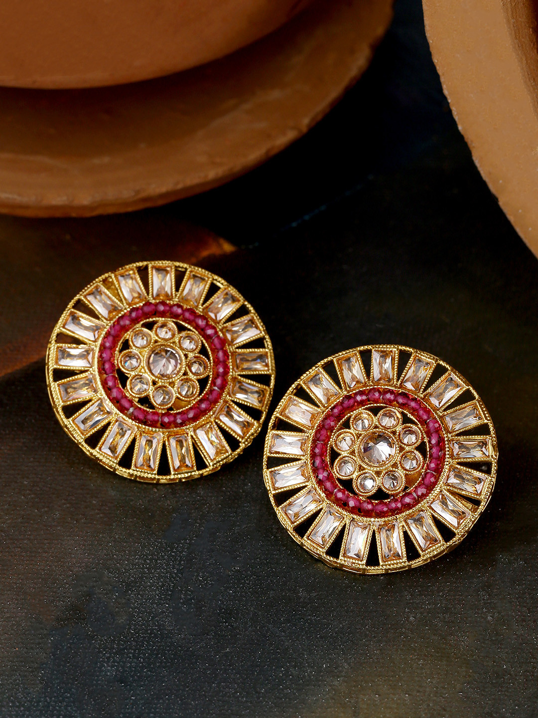 

Voylla Gold-Plated & Red Handcrafted Circular Studs