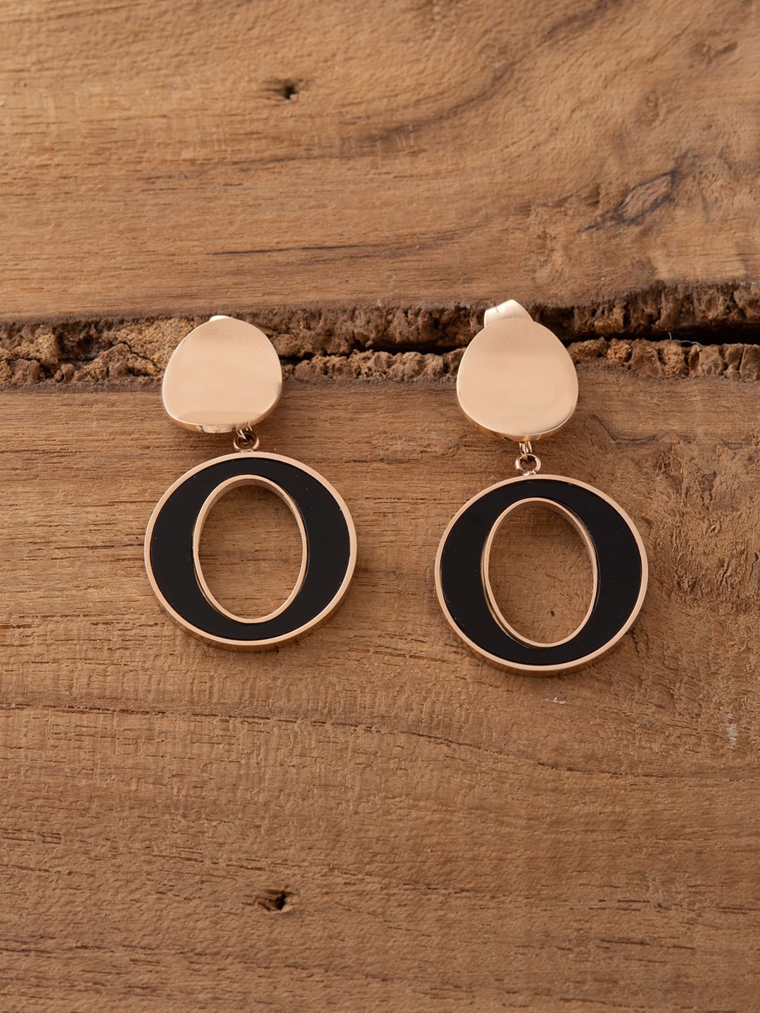 

E2O Rose Gold-Plated Black Circular Drop Earrings