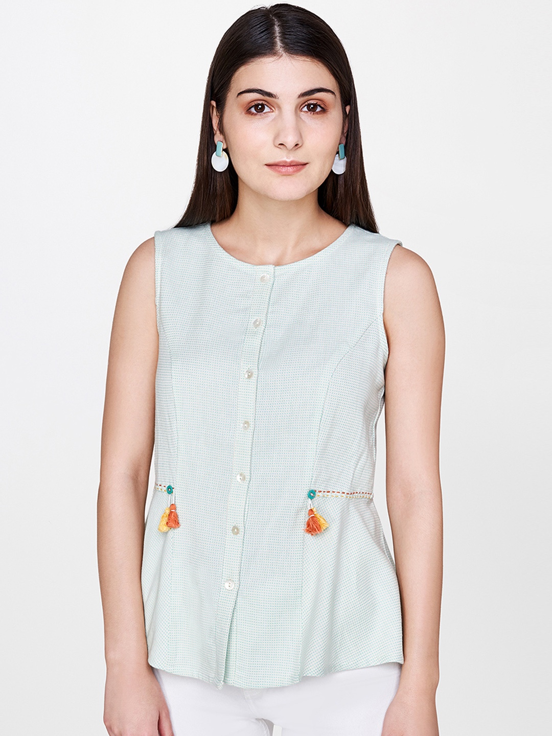 

AND Women Blue Checked Top