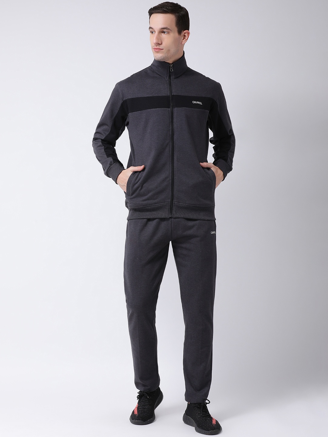 

GRIFFEL Men Charcoal Grey Solid Tracksuit