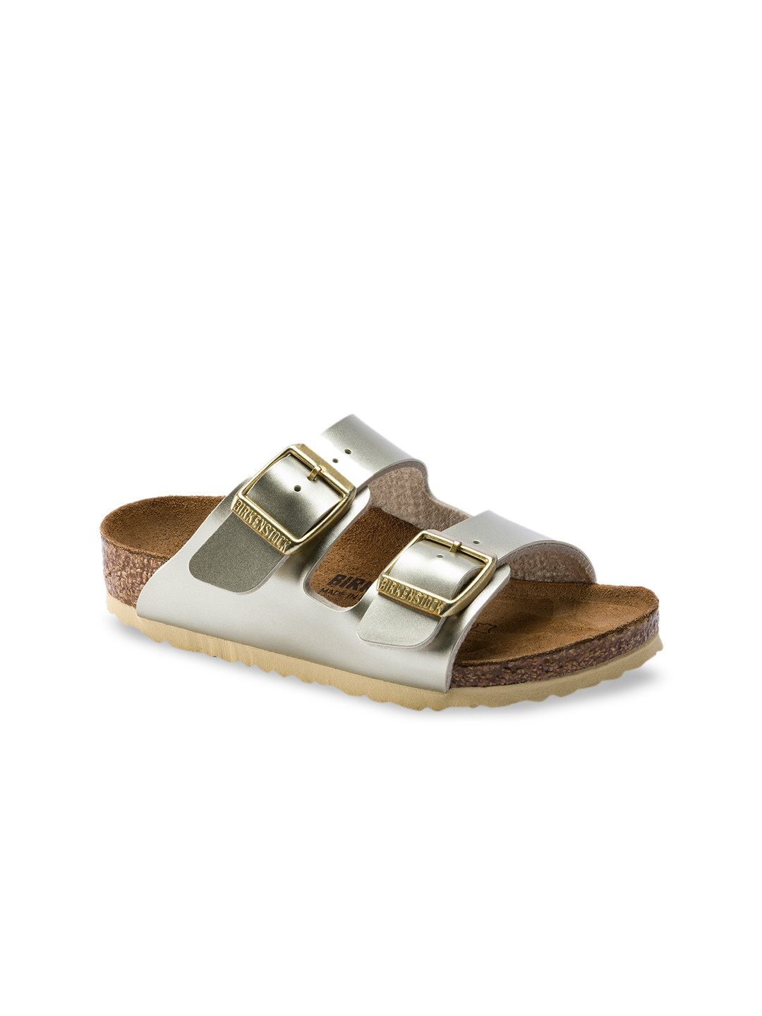 

Birkenstock Girls Gold-Toned Solid Arizona Birko-Flor Open Toe Regular Width Flats
