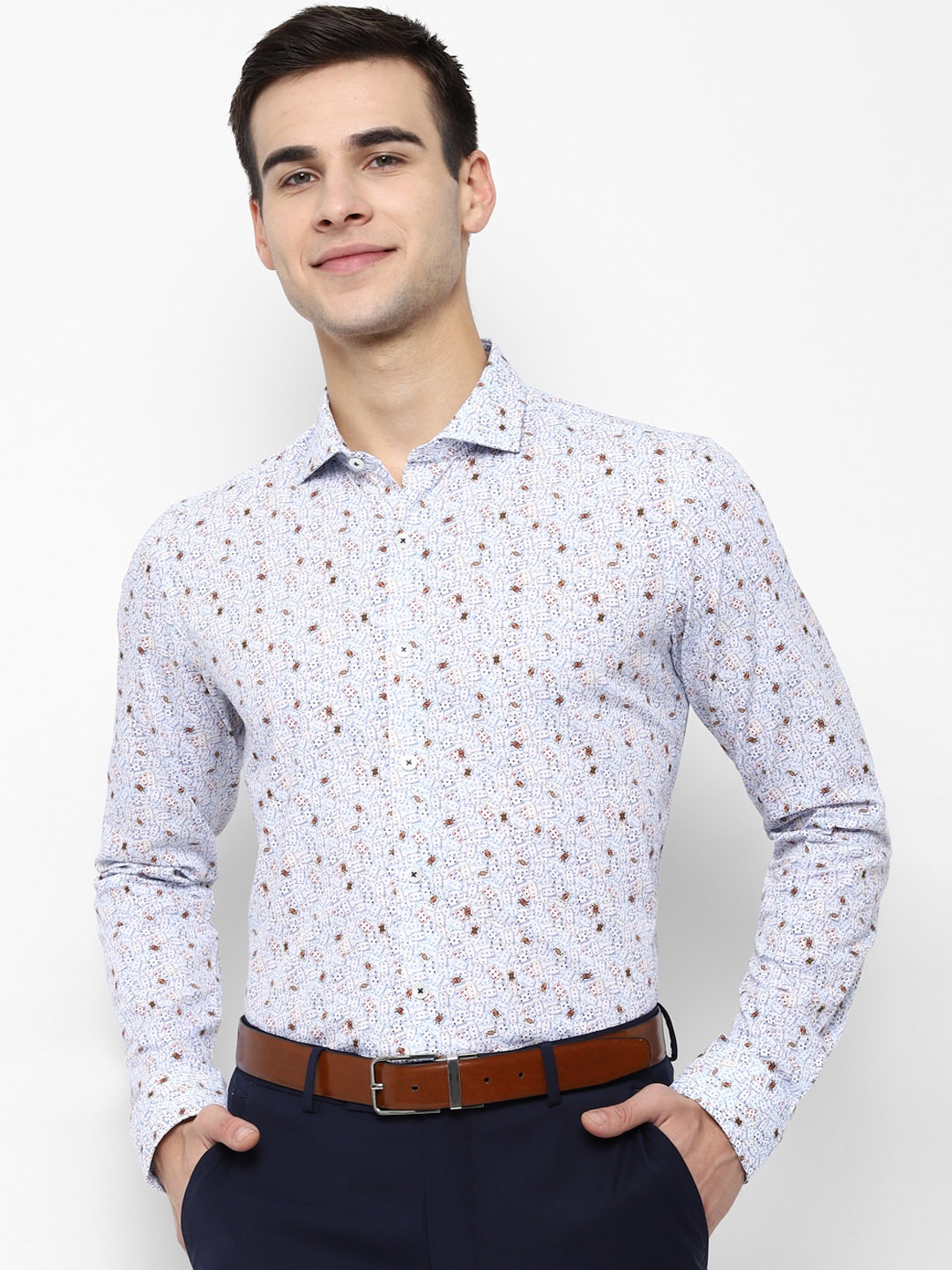 

SIMON CARTER LONDON Men White & Blue Slim Fit Printed Formal Shirt