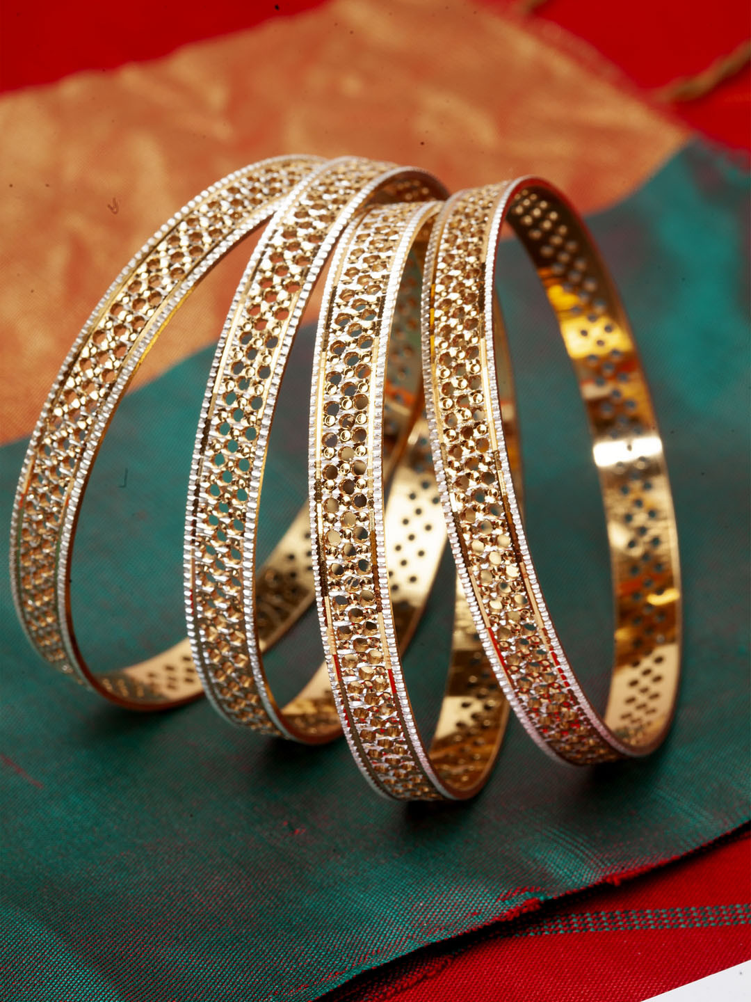 

PANASH Set of 4 Gold-Toned Rhodium-Plated Handcrafted Bangles