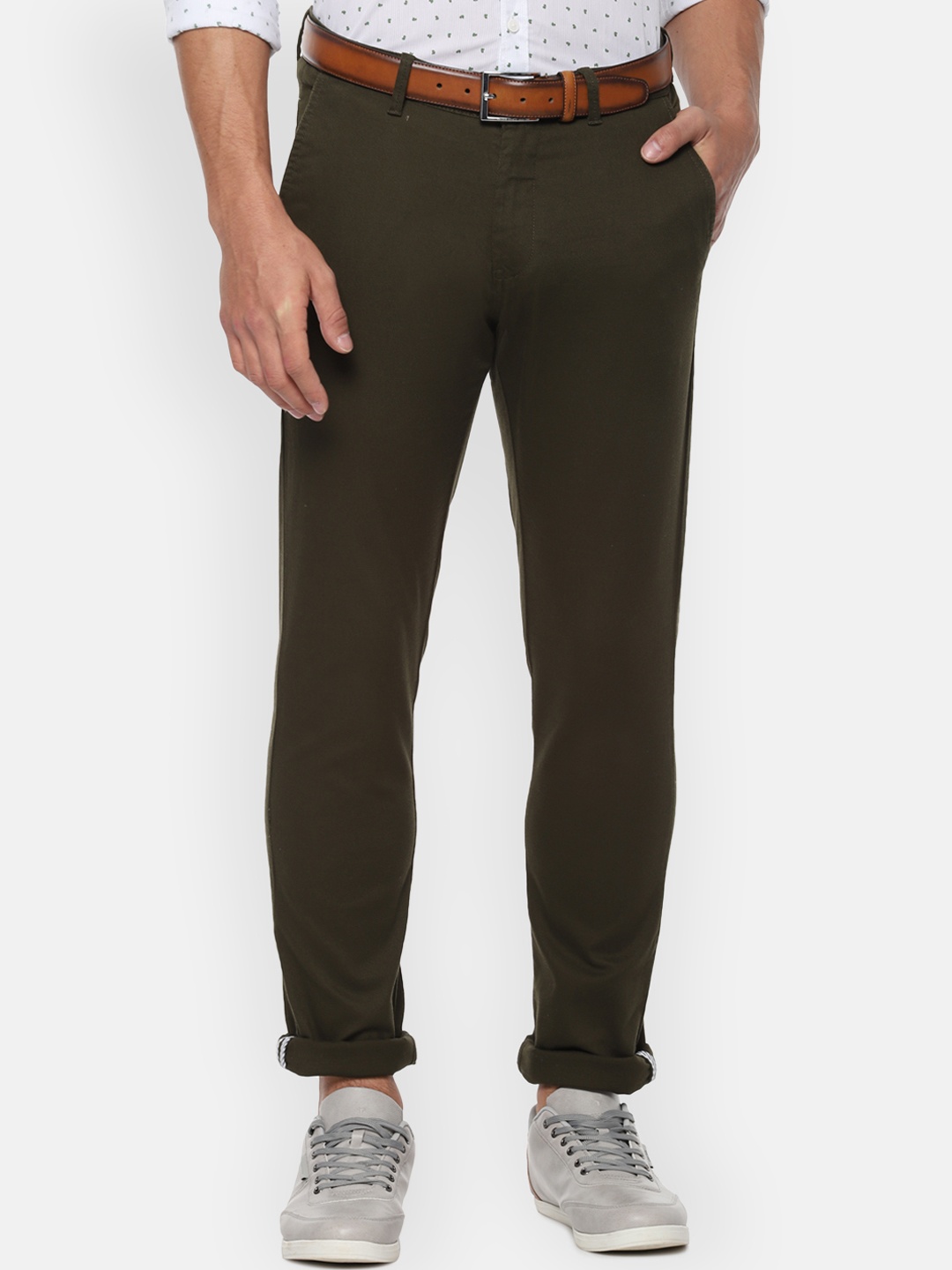 

Van Heusen Sport Men Olive Green Slim Fit Solid Regular Trousers