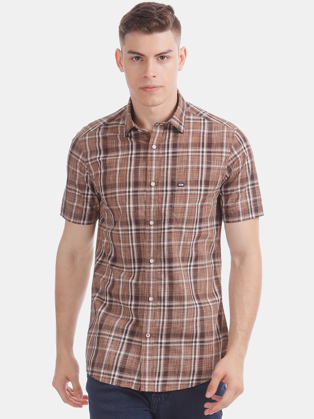 

Arrow Sport Men Brown & White Slim Fit Checked Casual Shirt