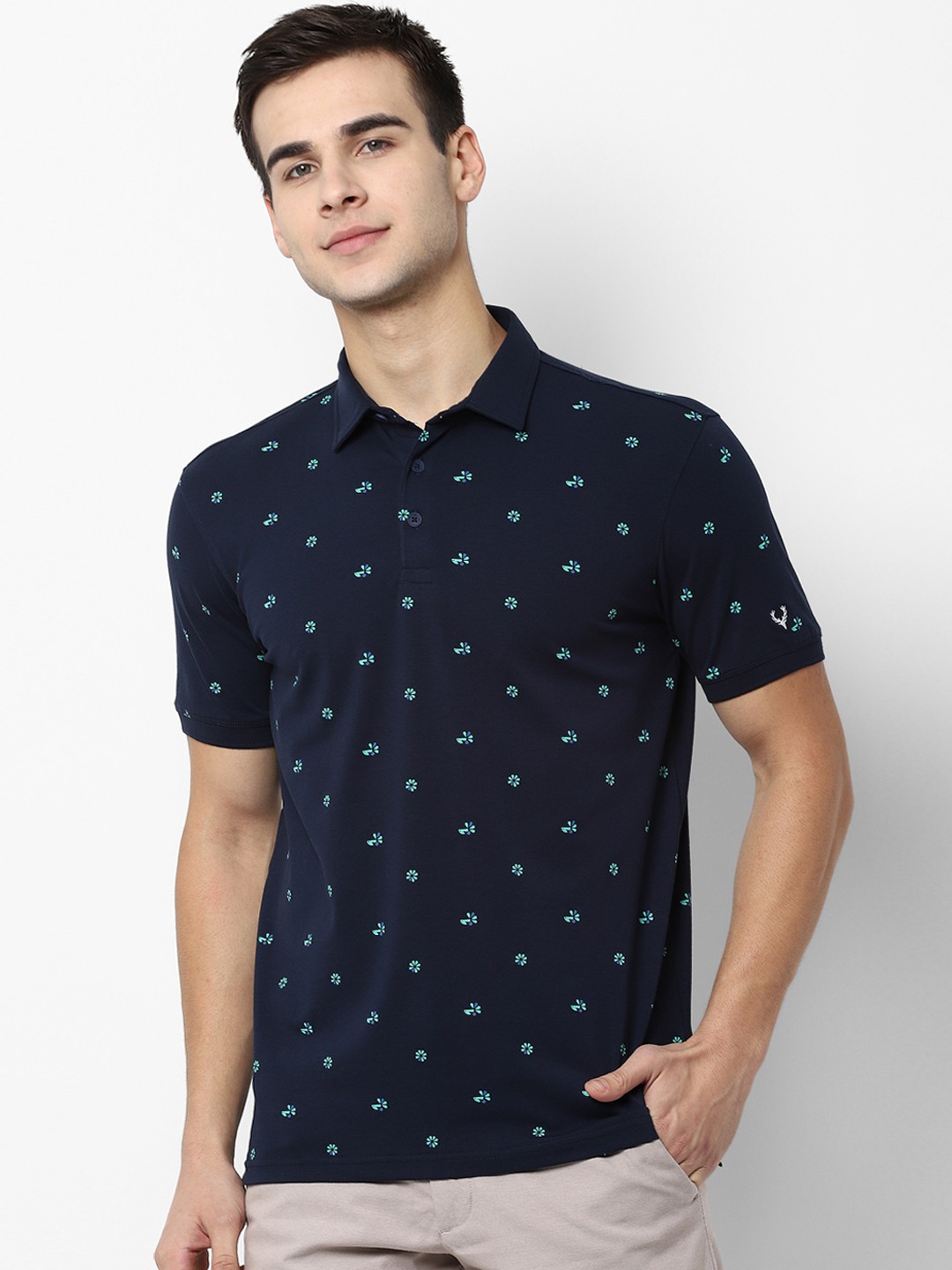 

Allen Solly Sport Men Navy Blue Printed Polo Collar T-shirt