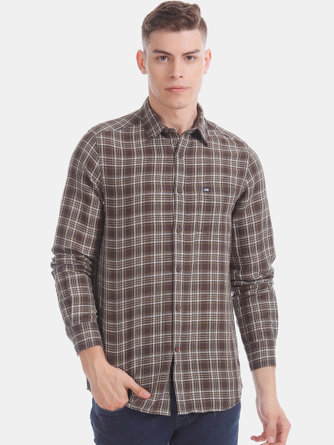 

Arrow Men Brown & White Slim Fit Checked Formal Shirt