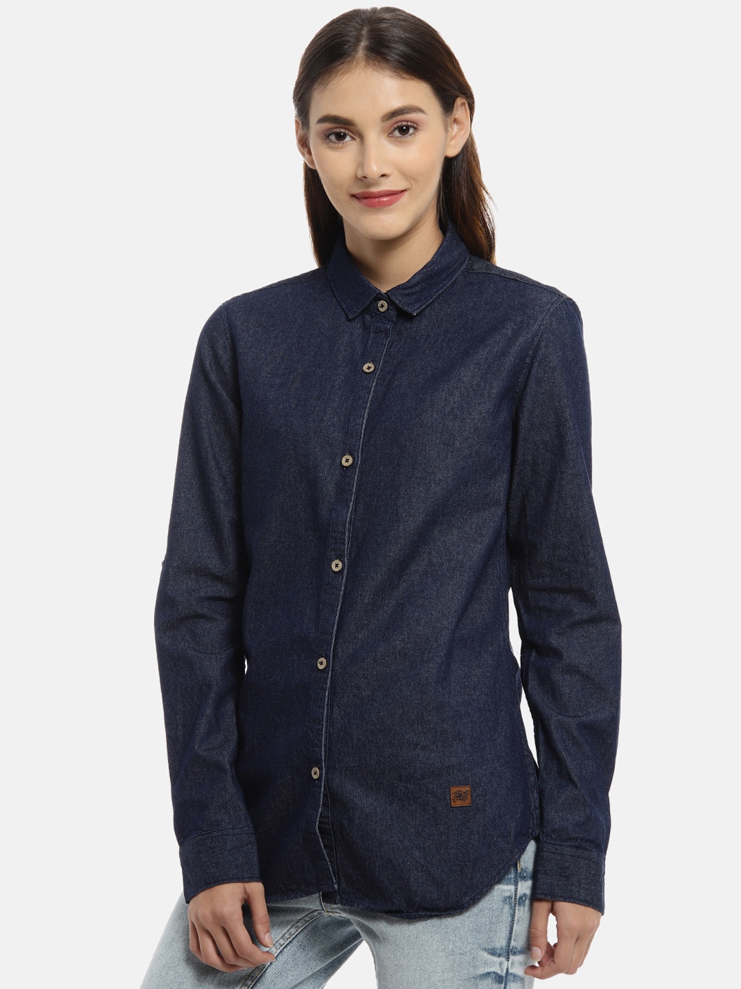 

Campus Sutra Women Blue Classic Regular Fit Solid Casual Denim Shirt