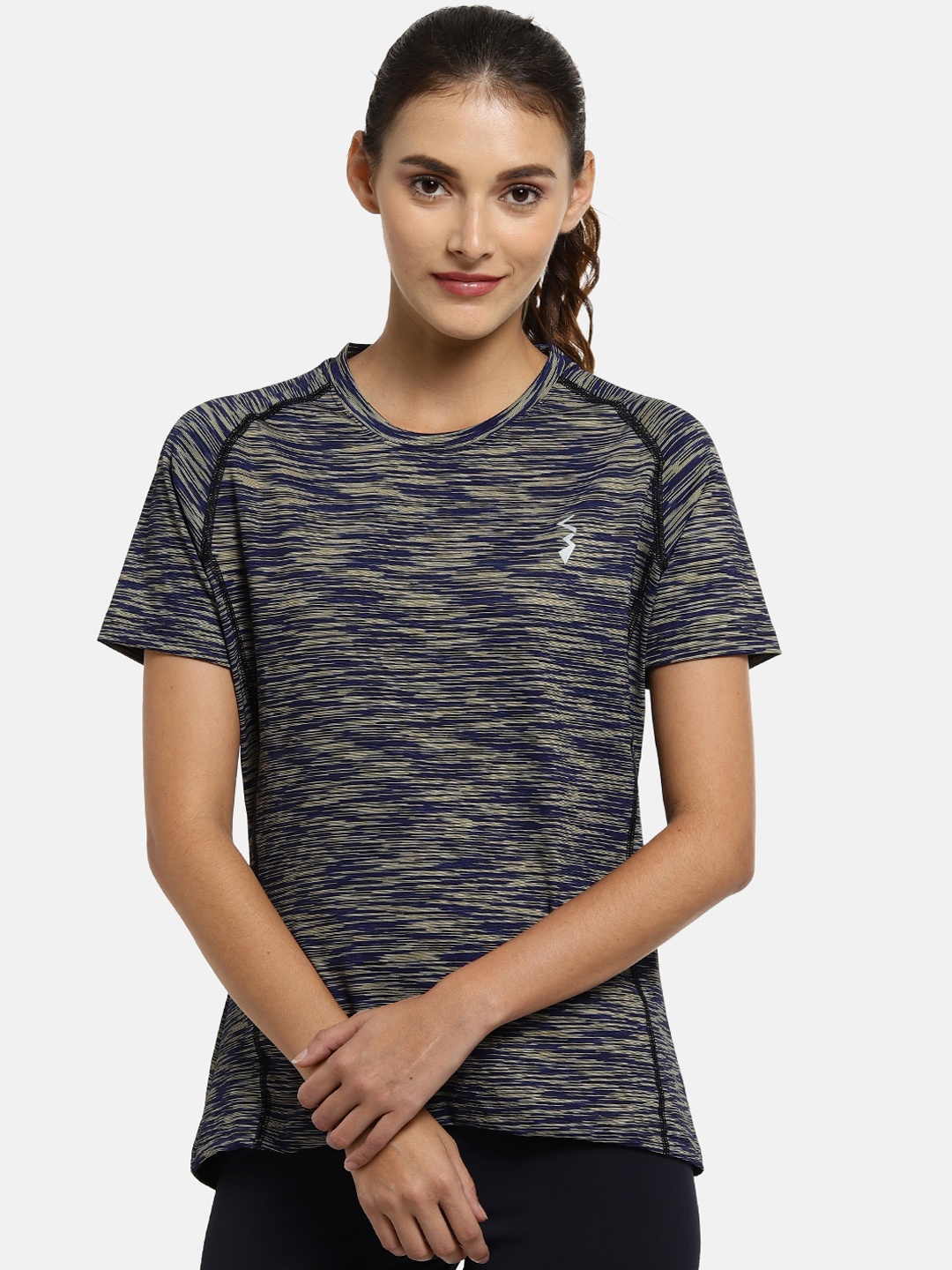 

Campus Sutra Women Navy Blue & Beige Printed Round Neck T-shirt
