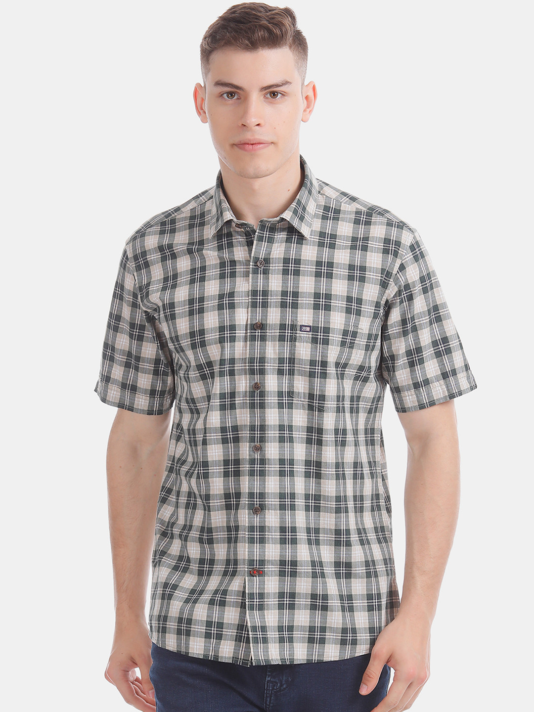 

Arrow Sport Men Green & Beige Regular Fit Checked Casual Shirt