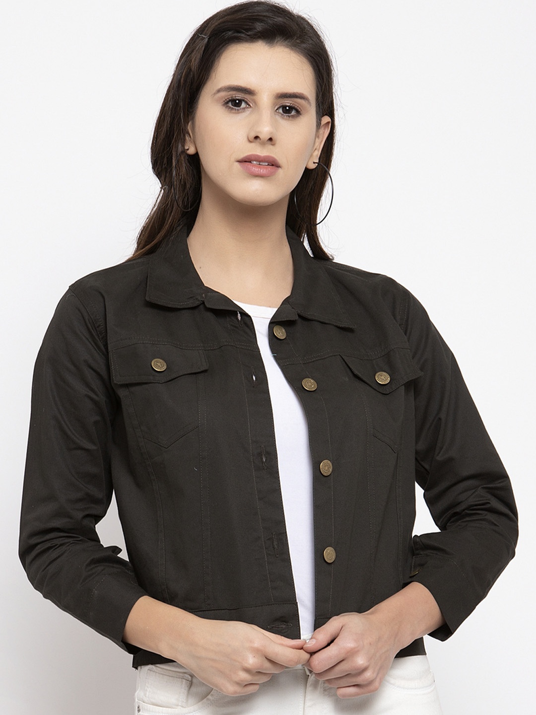 

VOXATI Women Black Solid Denim Jacket