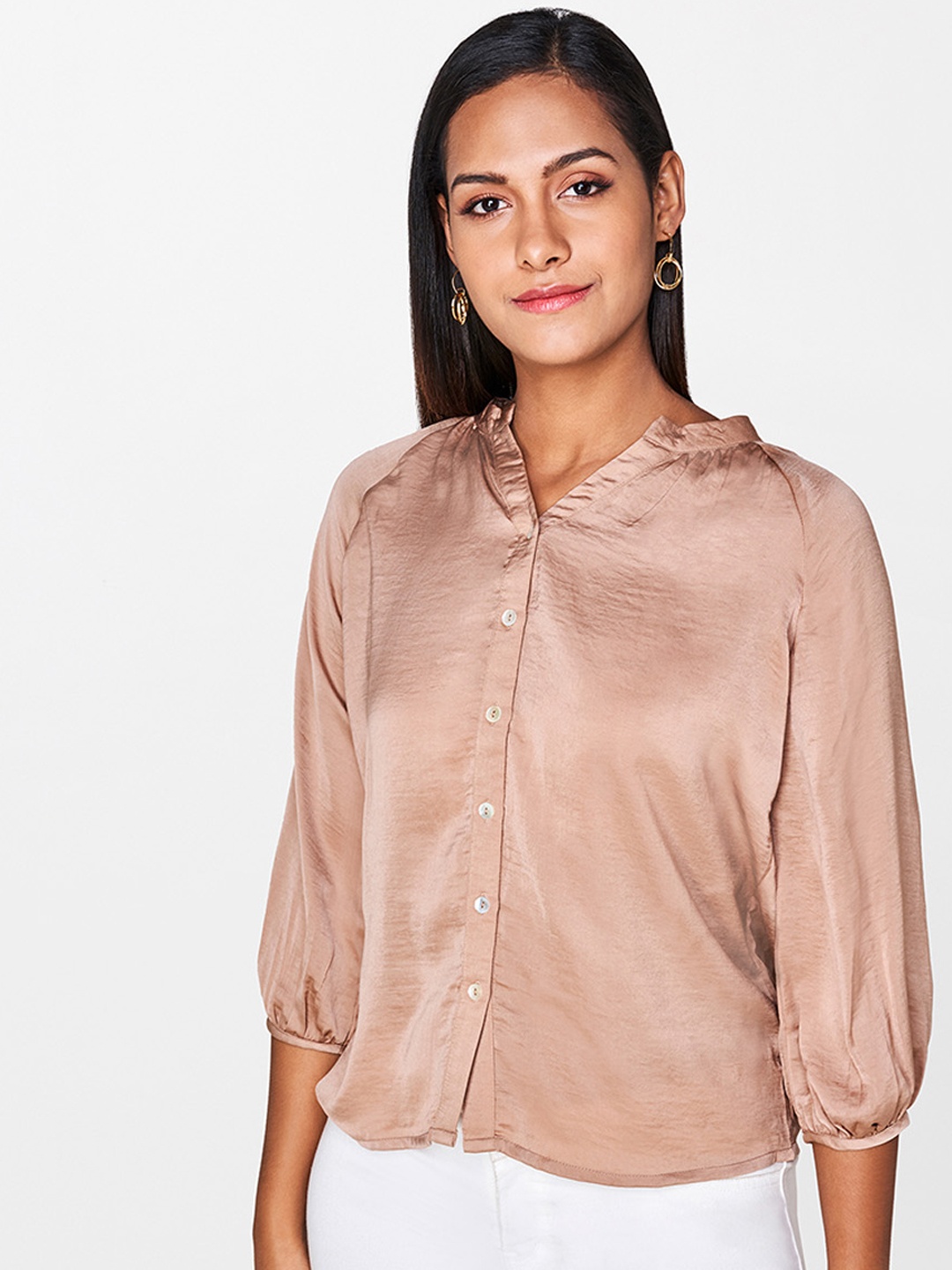 

AND Women Brown Solid Shirt Style Top