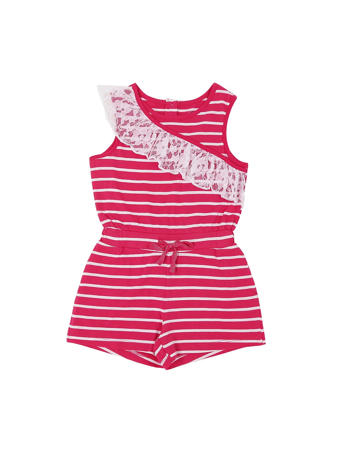 

Pantaloons Junior Girls Pink & White Striped Basic Jumpsuit