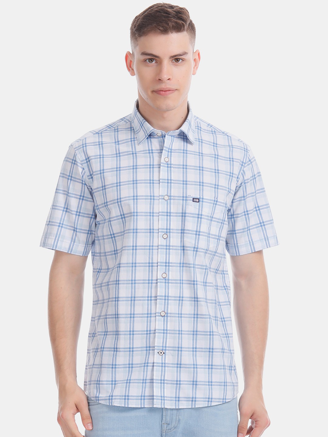 

Arrow Men White & Blue Regular Fit Checked Casual Shirt