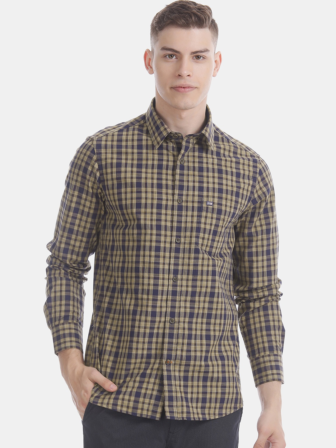 

Arrow Sport Men Blue & Yellow Slim Fit Checked Casual Shirt
