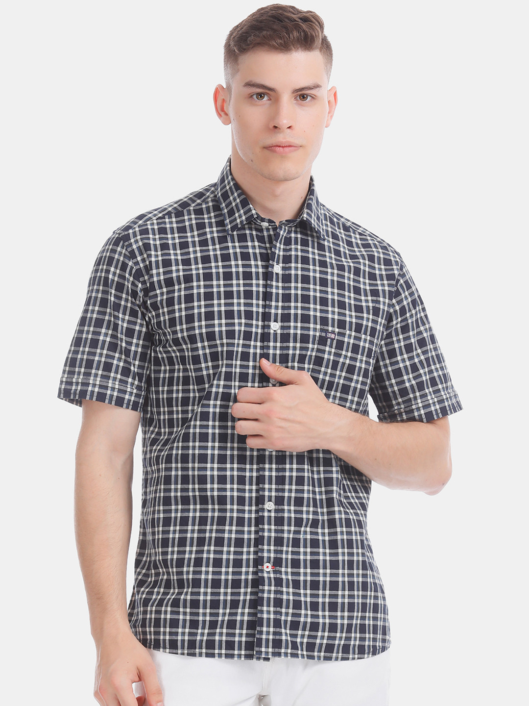 

Arrow Sport Men Navy Blue & White Regular Fit Checked Casual Shirt