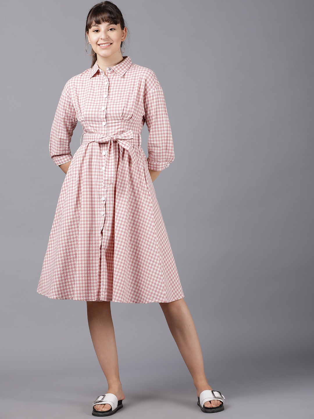 

Tokyo Talkies Women Pink Checked Shirt Dress