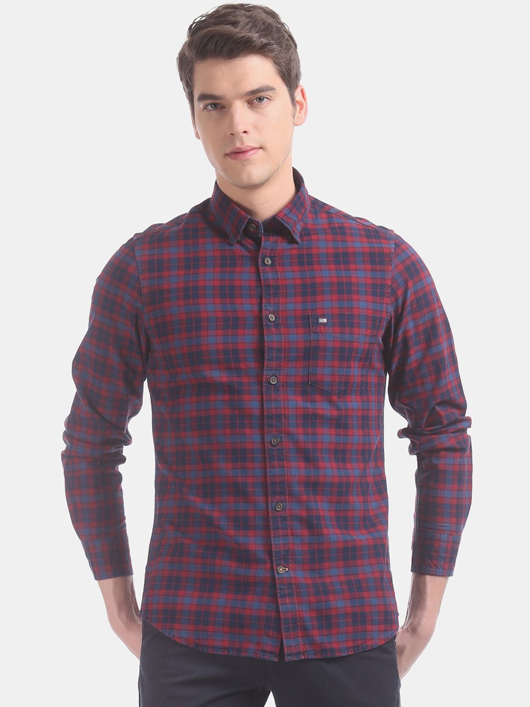 

Arrow Men Red & Blue Slim Fit Checked Casual Shirt