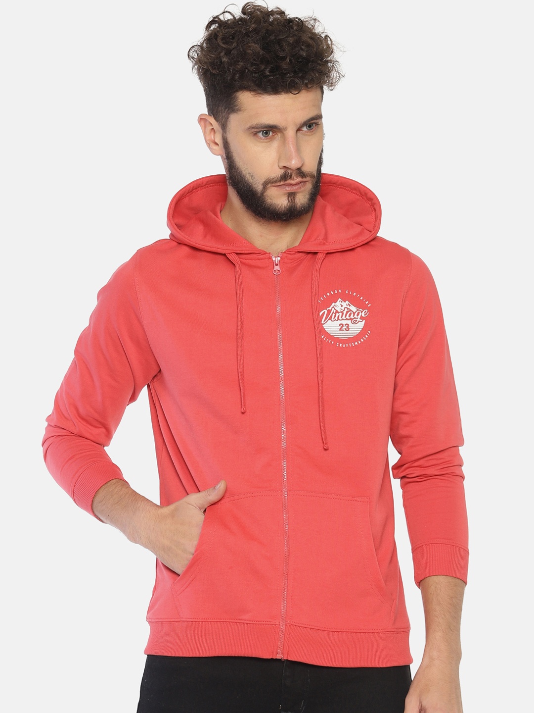 

Steenbok Men Red Printed Hooded Sweatshirt