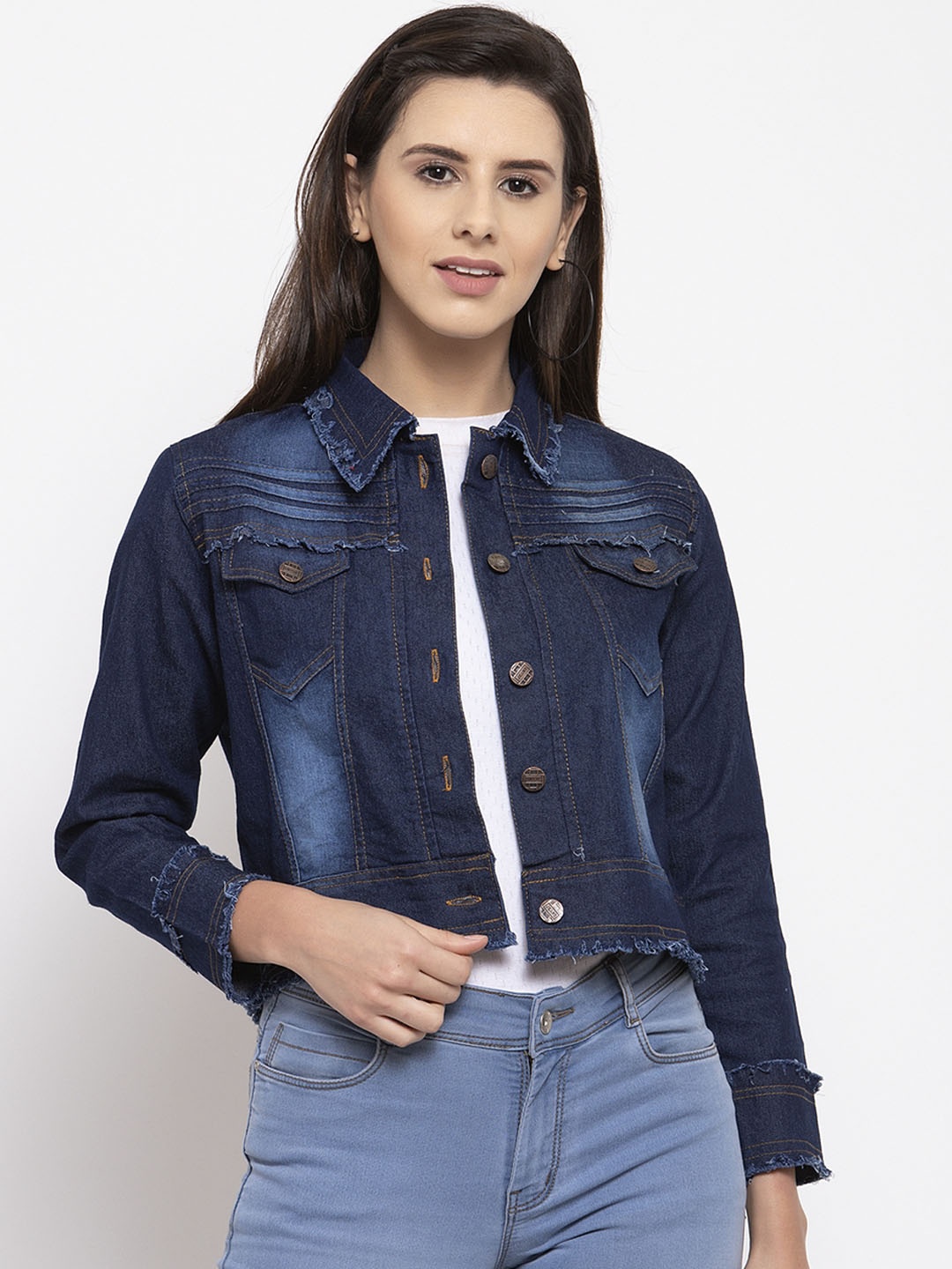 

VOXATI Women Blue Solid Denim Jacket