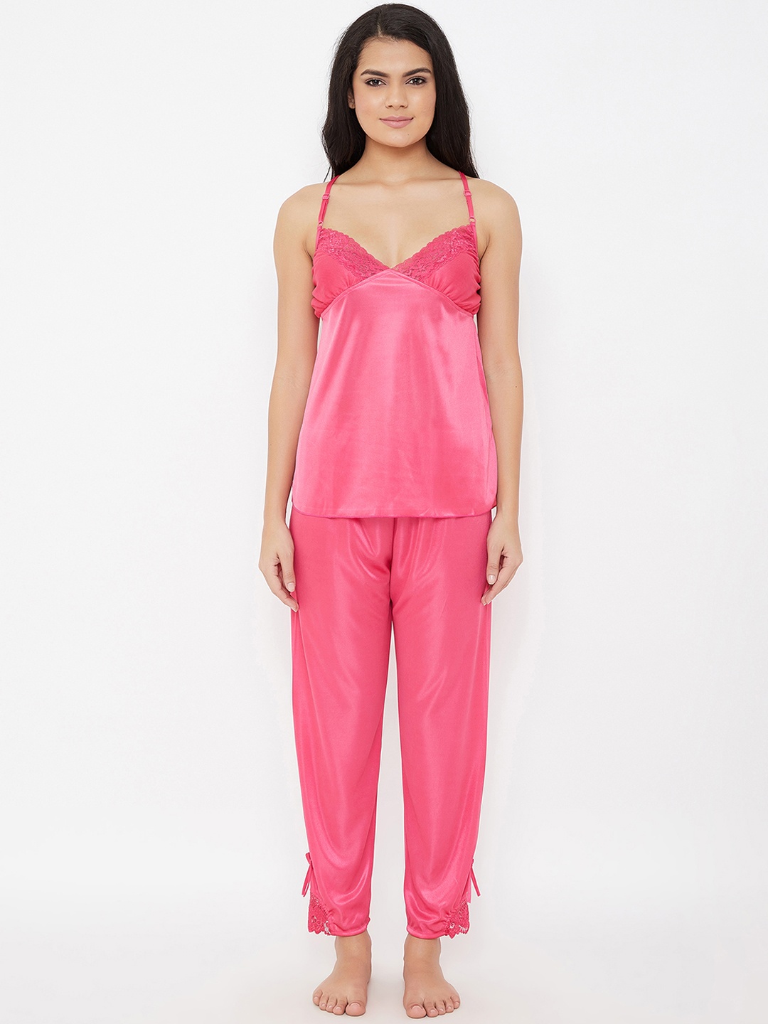 

Clovia Satin Top & Pyjama Set, Pink