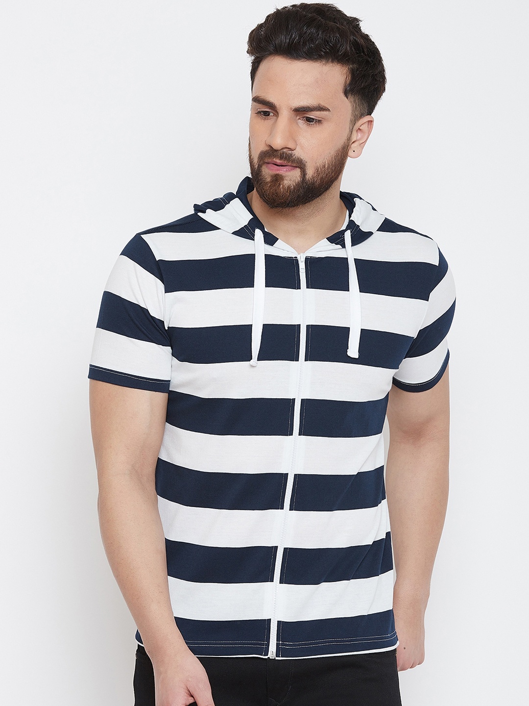 

GRITSTONES Men Navy Blue & White Striped Lightweight Tailored Jacket