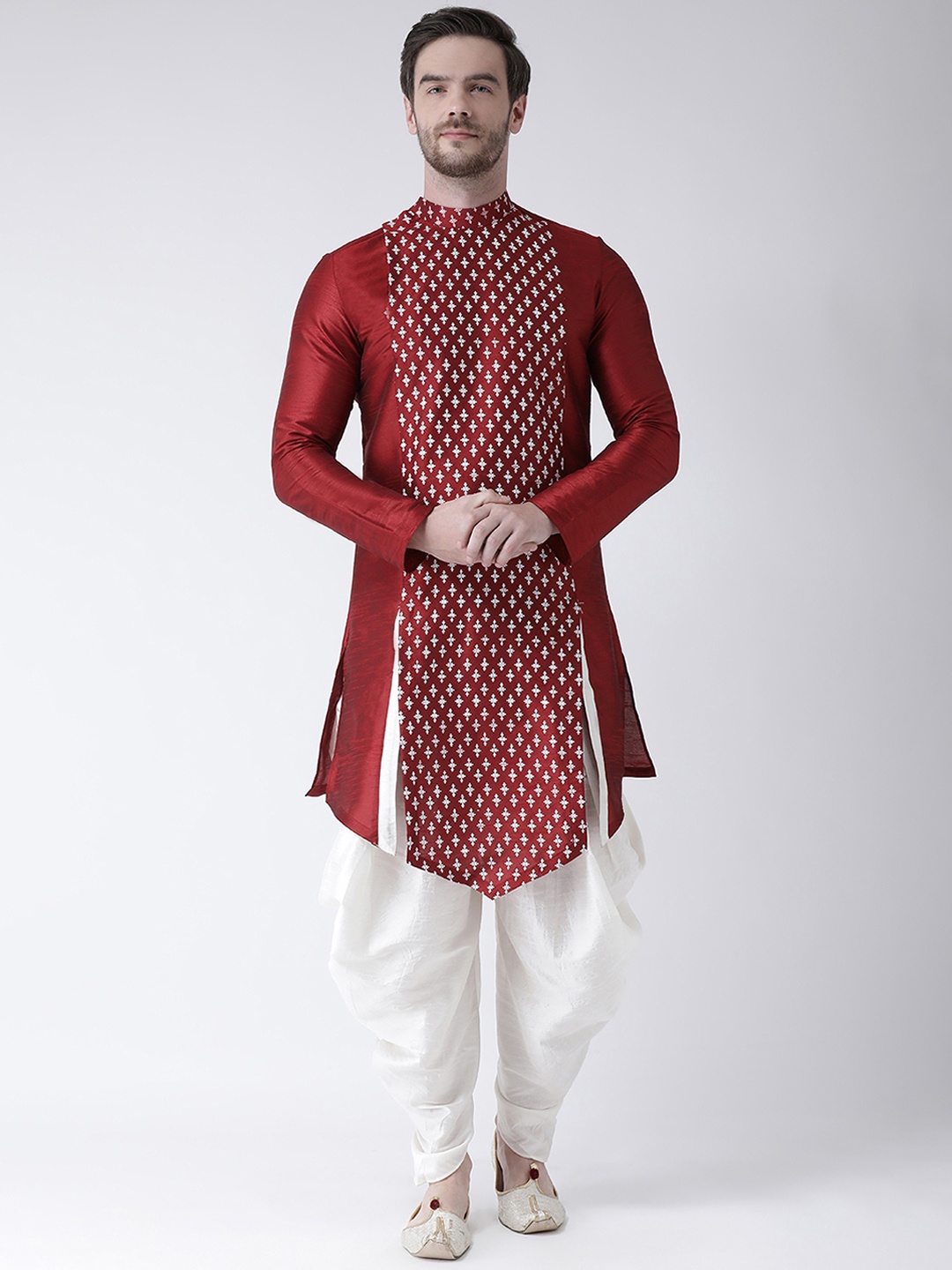 

DEYANN Men Red & White Printed Straight Kurta