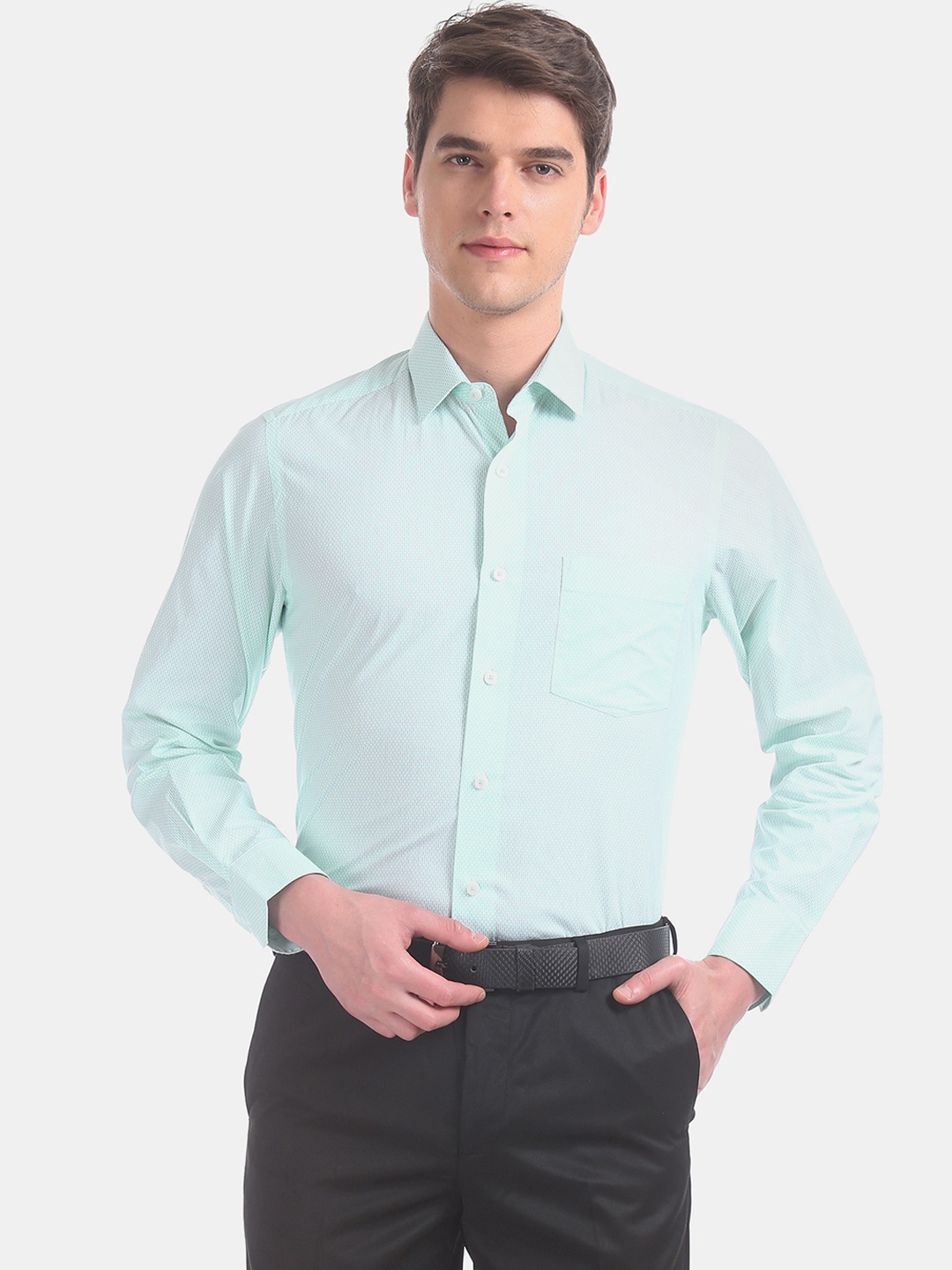 

Arrow Men Green & White Regular Fit Self Design Formal Shirt