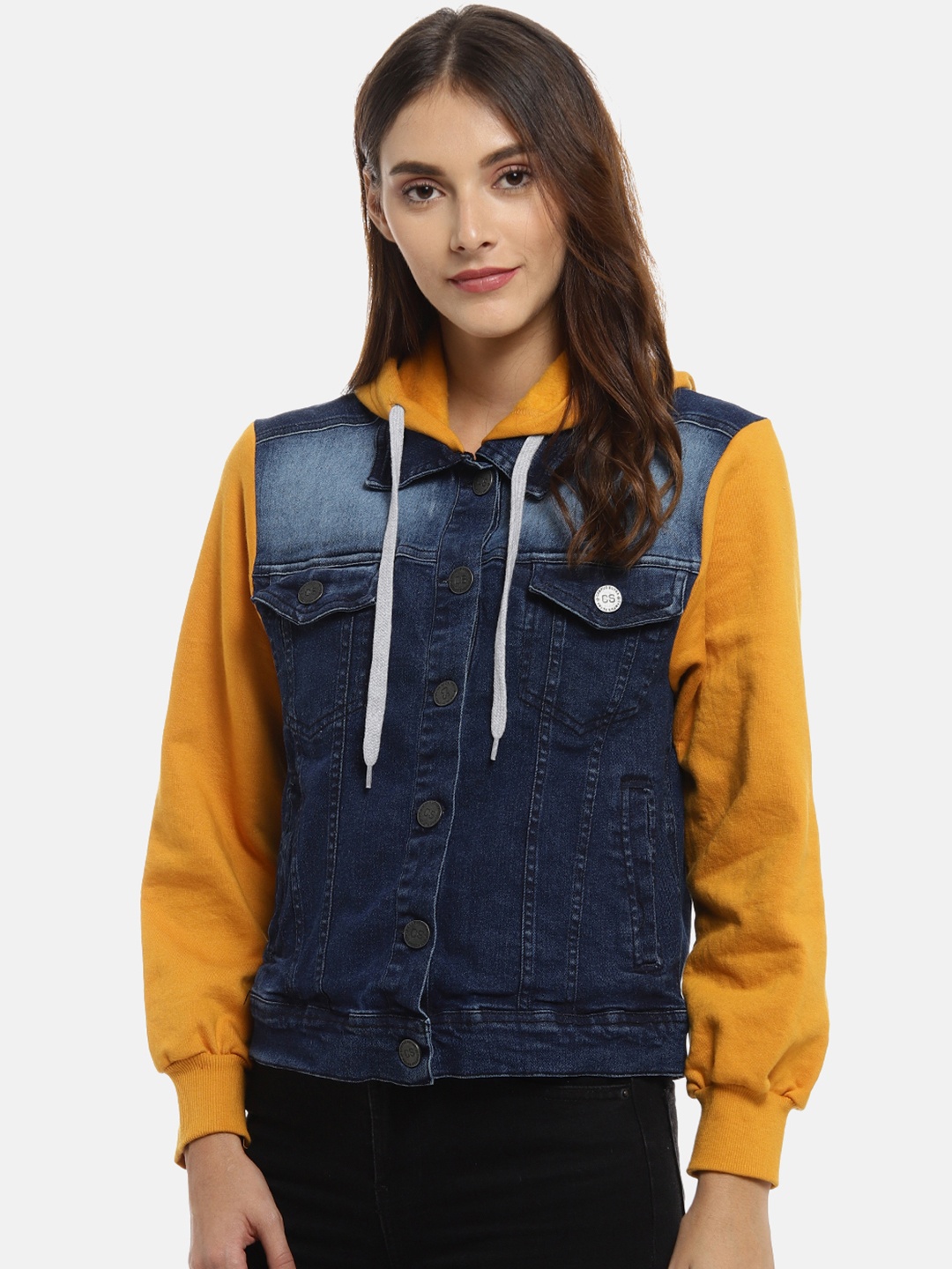 Campus Sutra Women Blue Solid Windcheater Denim Jacket
