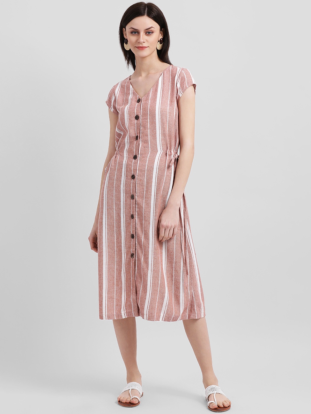

Zink London Women Mauve & White Striped A-Line Dress