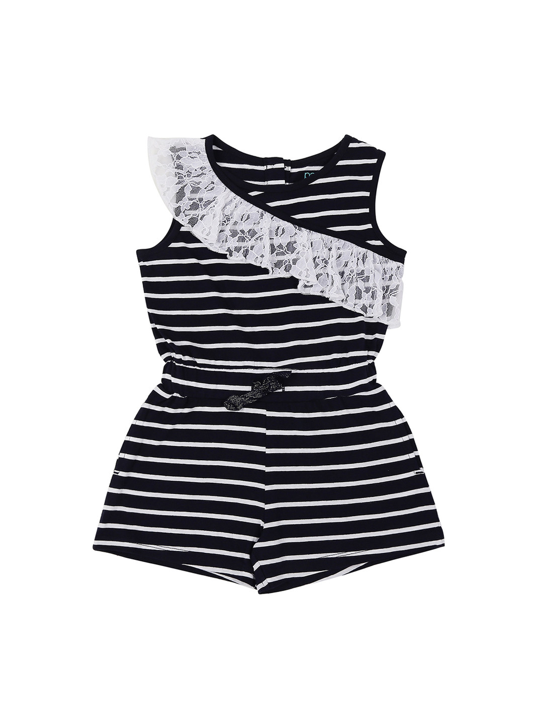 

Pantaloons Junior Girls Navy Blue & White Striped Basic Jumpsuit