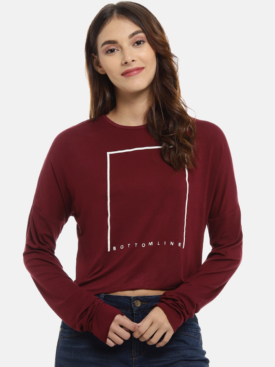 

Campus Sutra Women Maroon Printed Crop Top